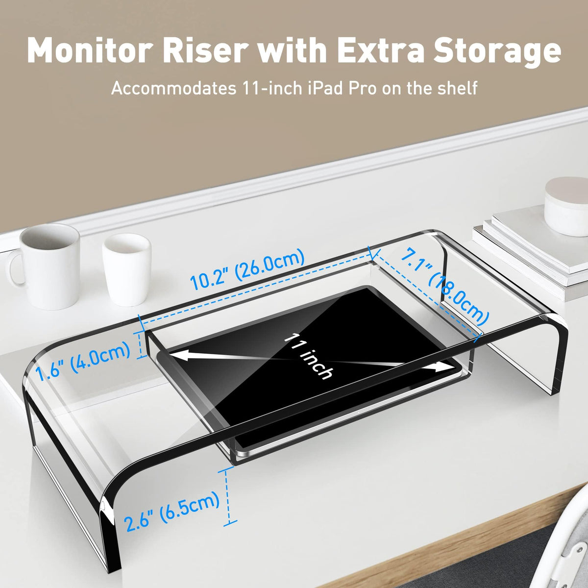 Premium Acrylic Monitor Stand Riser - Automotive-Grade Non-Yellowing Organic Glass, Crystal Clear