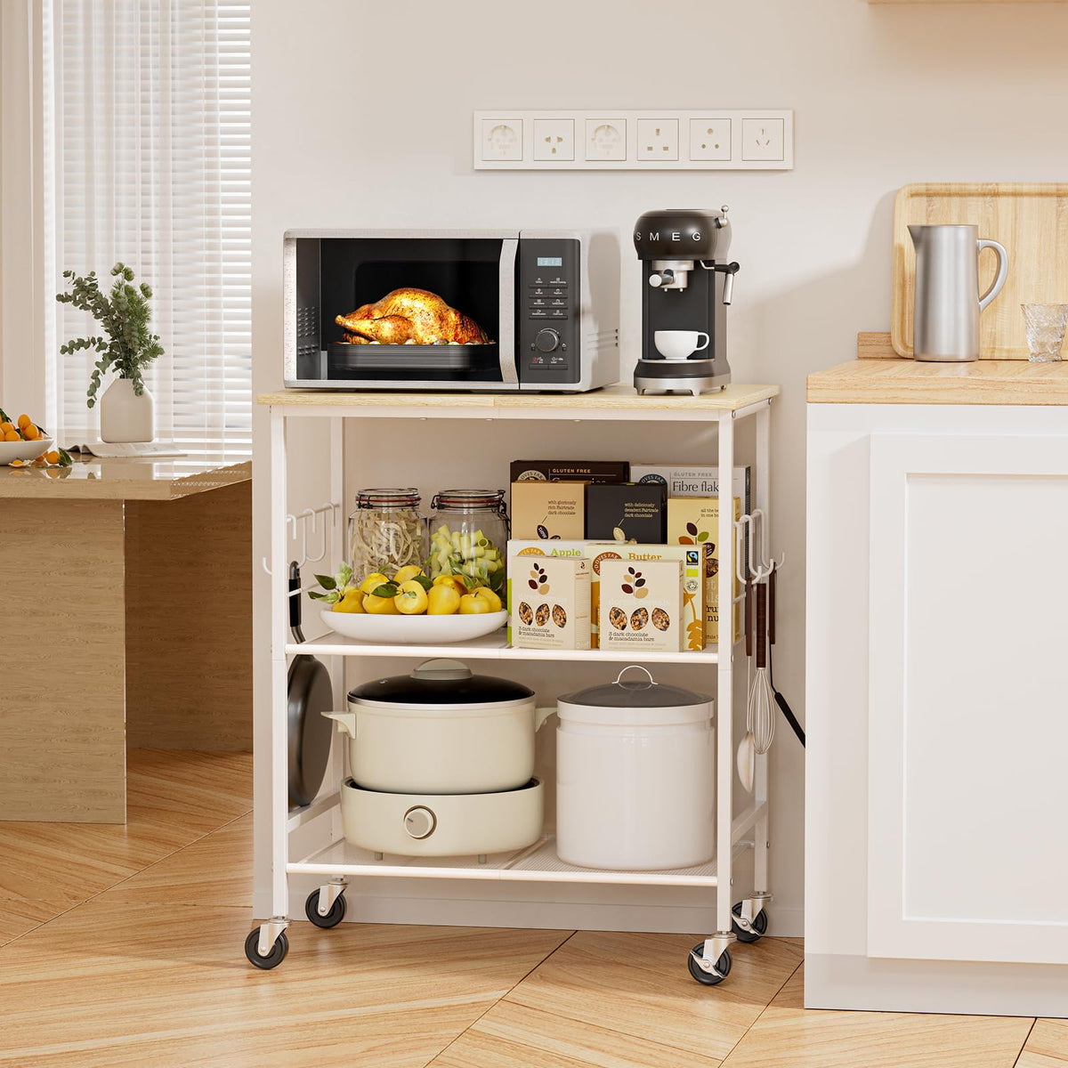 NTE Rolling Kitchen Microwave Cart, 3 Tier Microwave Stand with Storage, Small Kitchen Island on