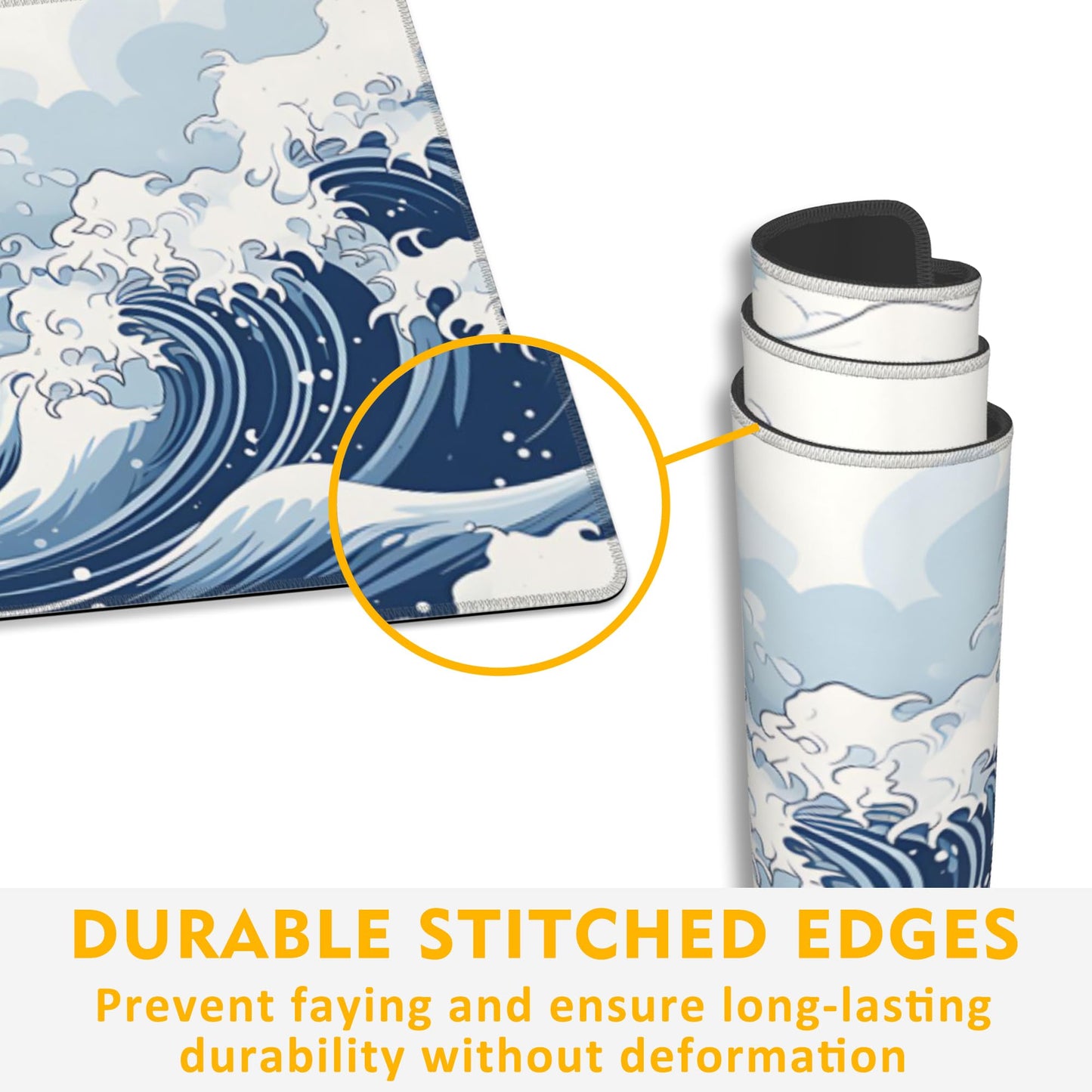 Uiaoiais Mountain Gaming Mouse Pad,Japanese Blue and White Sea Wave Desk Mat,31.5""X15.7"" Large