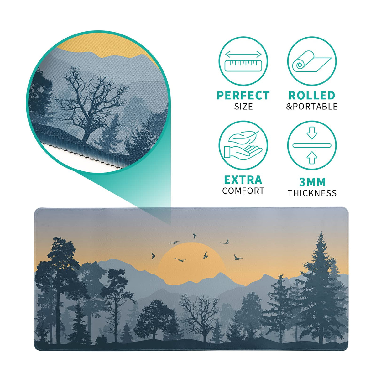Mountain Gaming Mouse Pad 31.5x11.8 Inch Forest Large Mousepad Extended Grey Mousepad Gaming