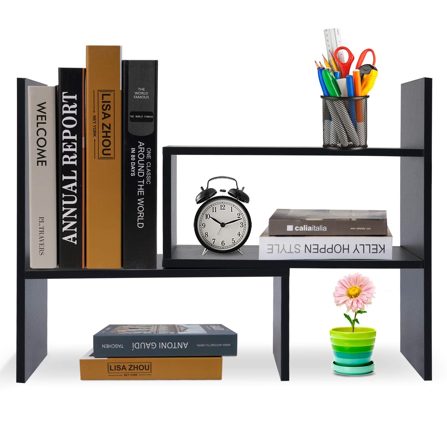 Hossejoy Desk Shelf, Adjustable Desktop Storage Organizer, Wood Display Shelf Rack, Office Supplies