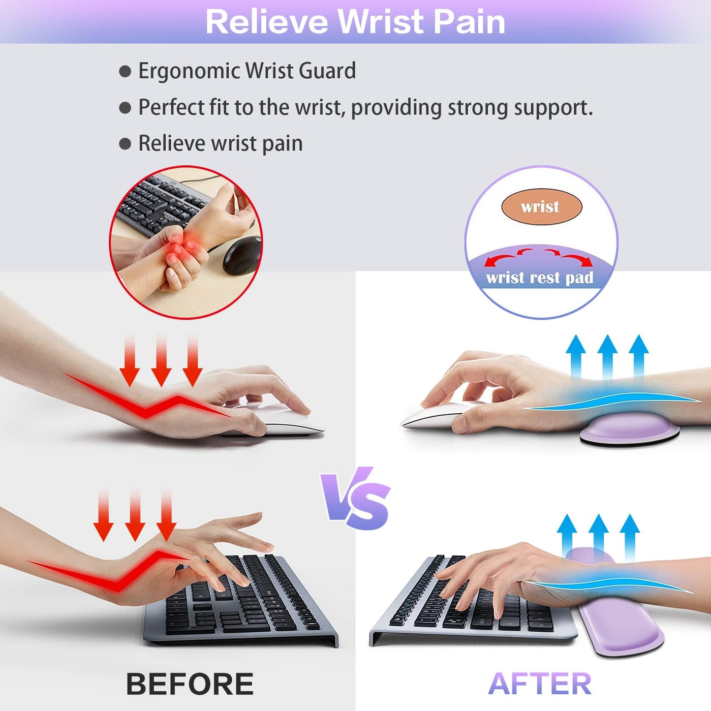 Desk Mat Purple, Large Gaming Mouse Pad with Wrist Rest, 4in1 XXL