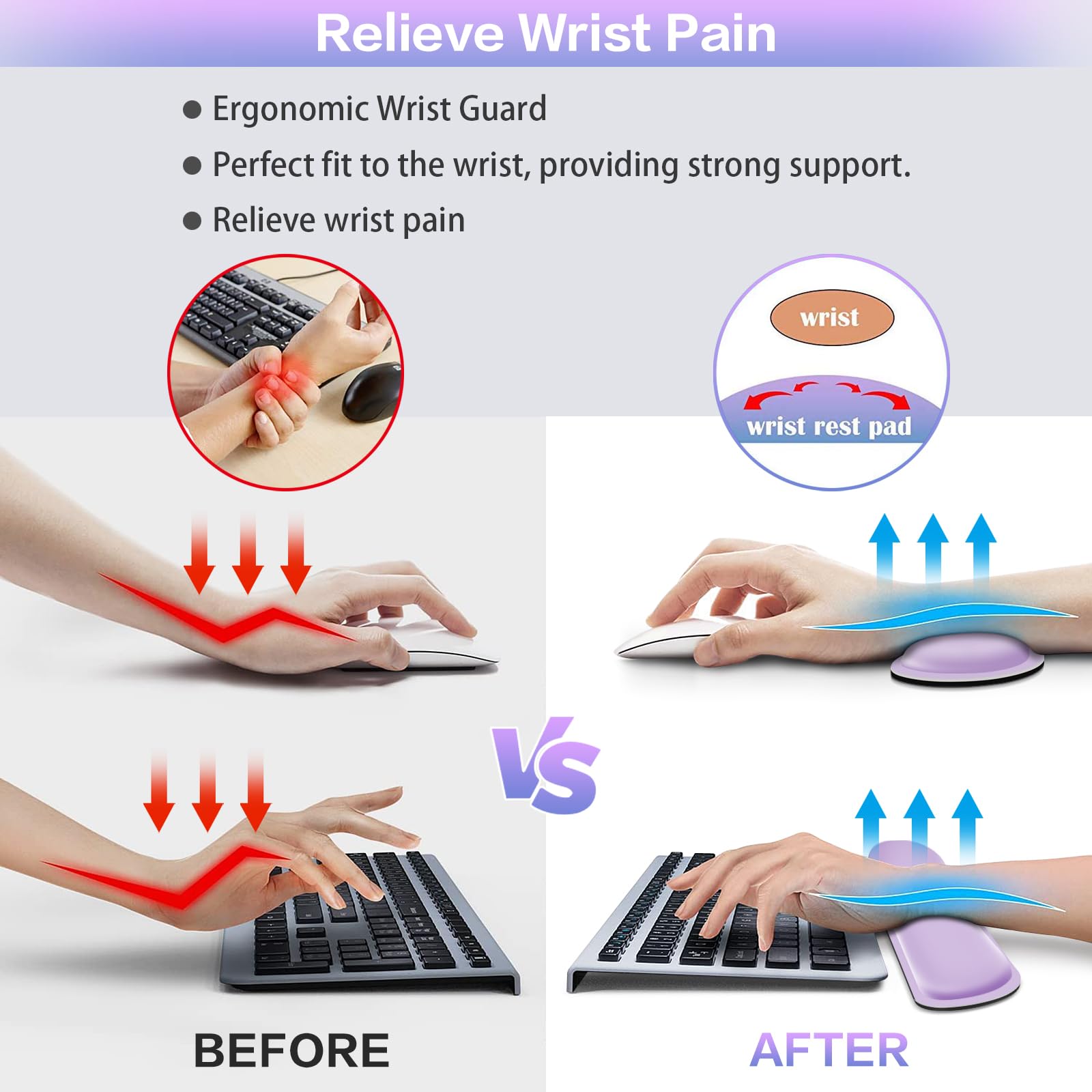 Desk Mat Purple, Large Gaming Mouse Pad with Wrist Rest, 4in1 XXL