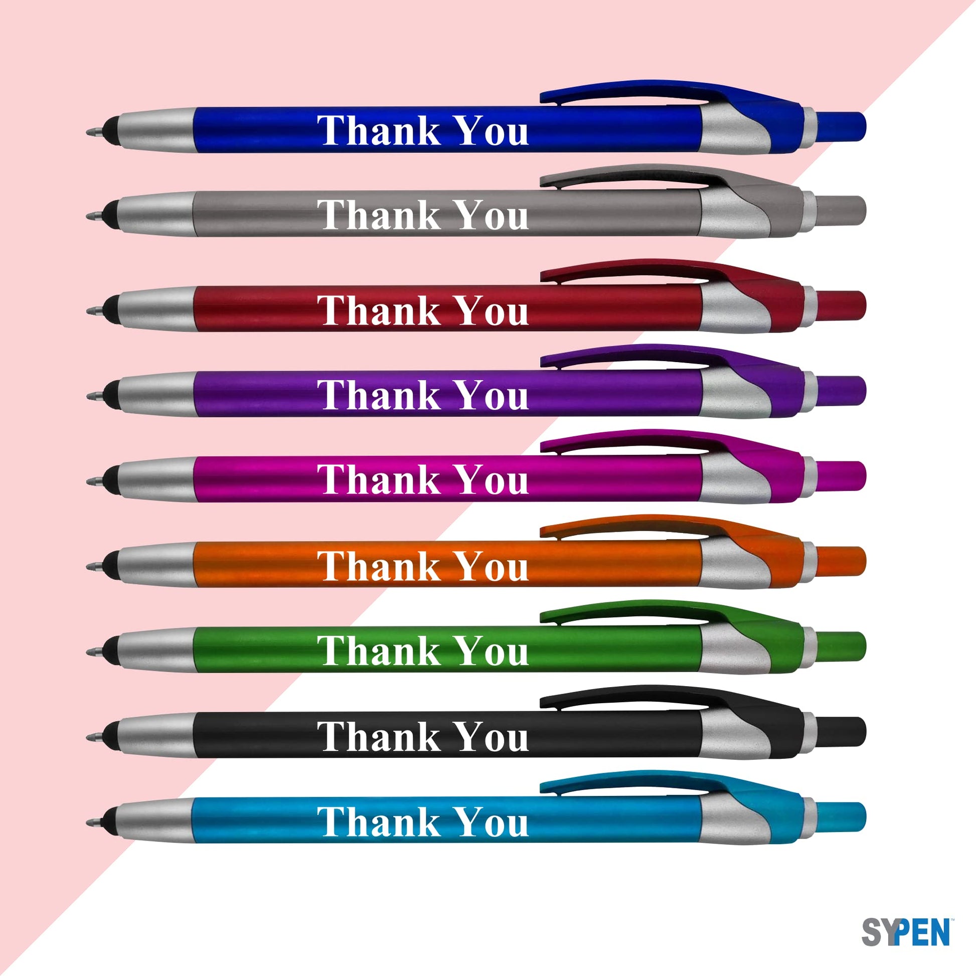 Thank You Greeting Gift Stylus Pens for Touchscreen Devices 100 Pack - 2 in 1 Combo Pen - for