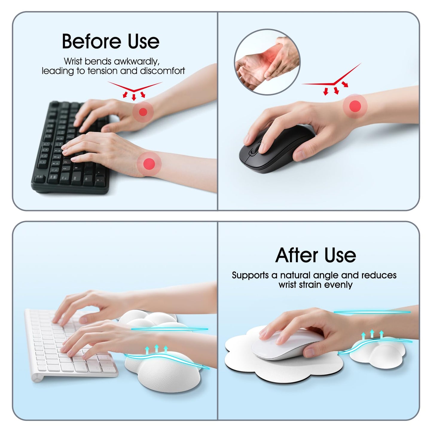 Retuhapy Cloud Wrist Rest Keyboard Cushion and Cloud Mouse Pad, White
