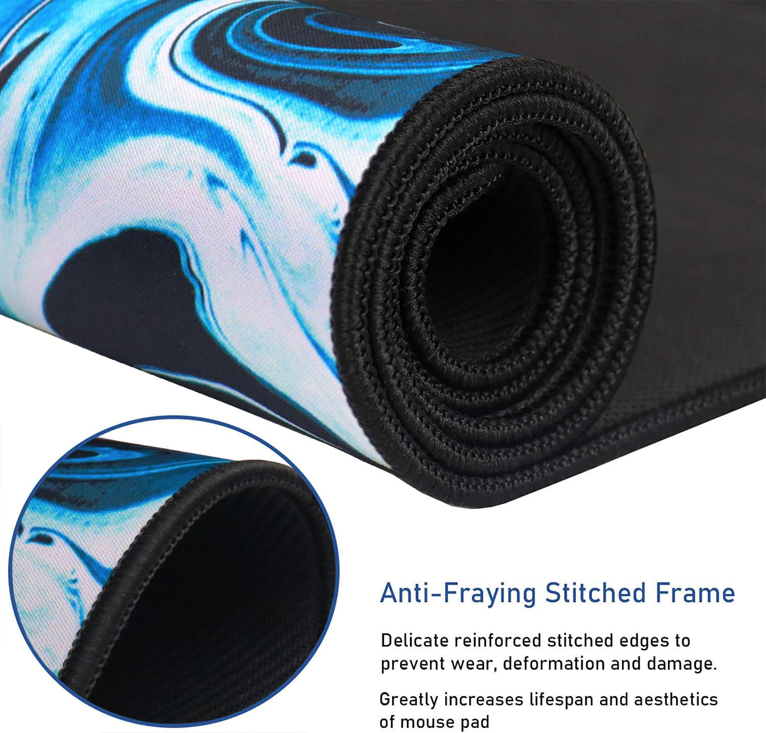 Gaming Mouse Pad with Stitched Edges, Non-Slip Natural Rubber Base