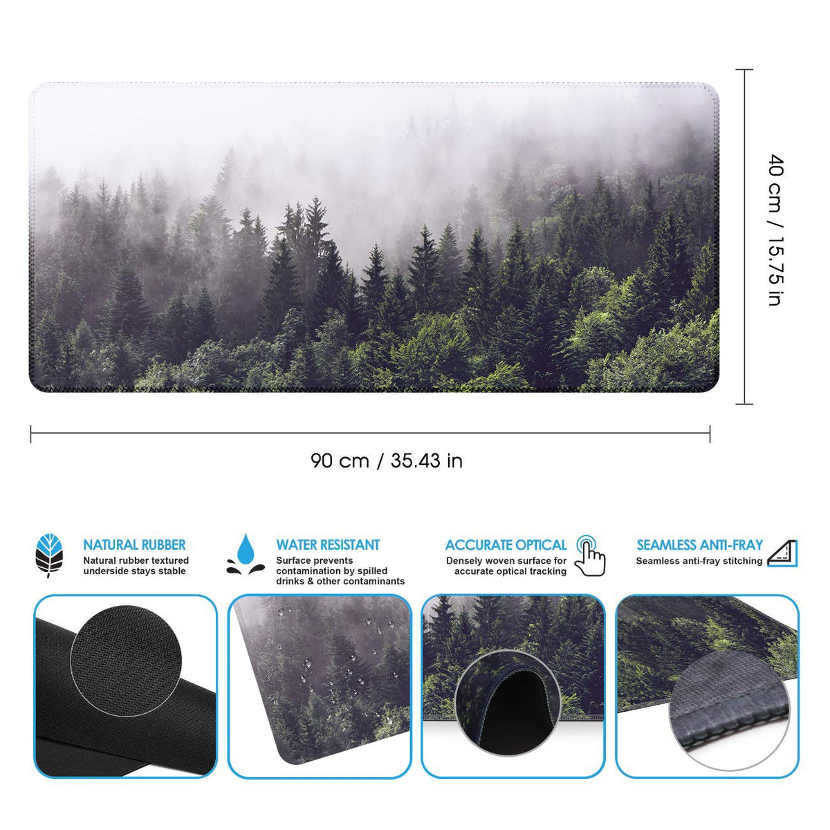 iCasso Extended Gaming Mouse Pad,35.4 x 15.7in Desk Pad, Forest