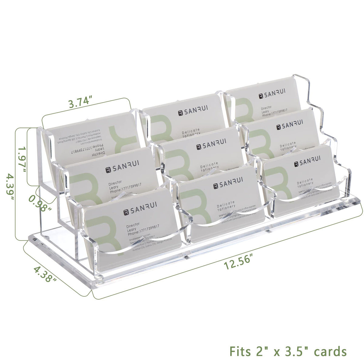 SANRUI Acrylic Business Card Holder for Desk, 9-Slot Horizontal Clear