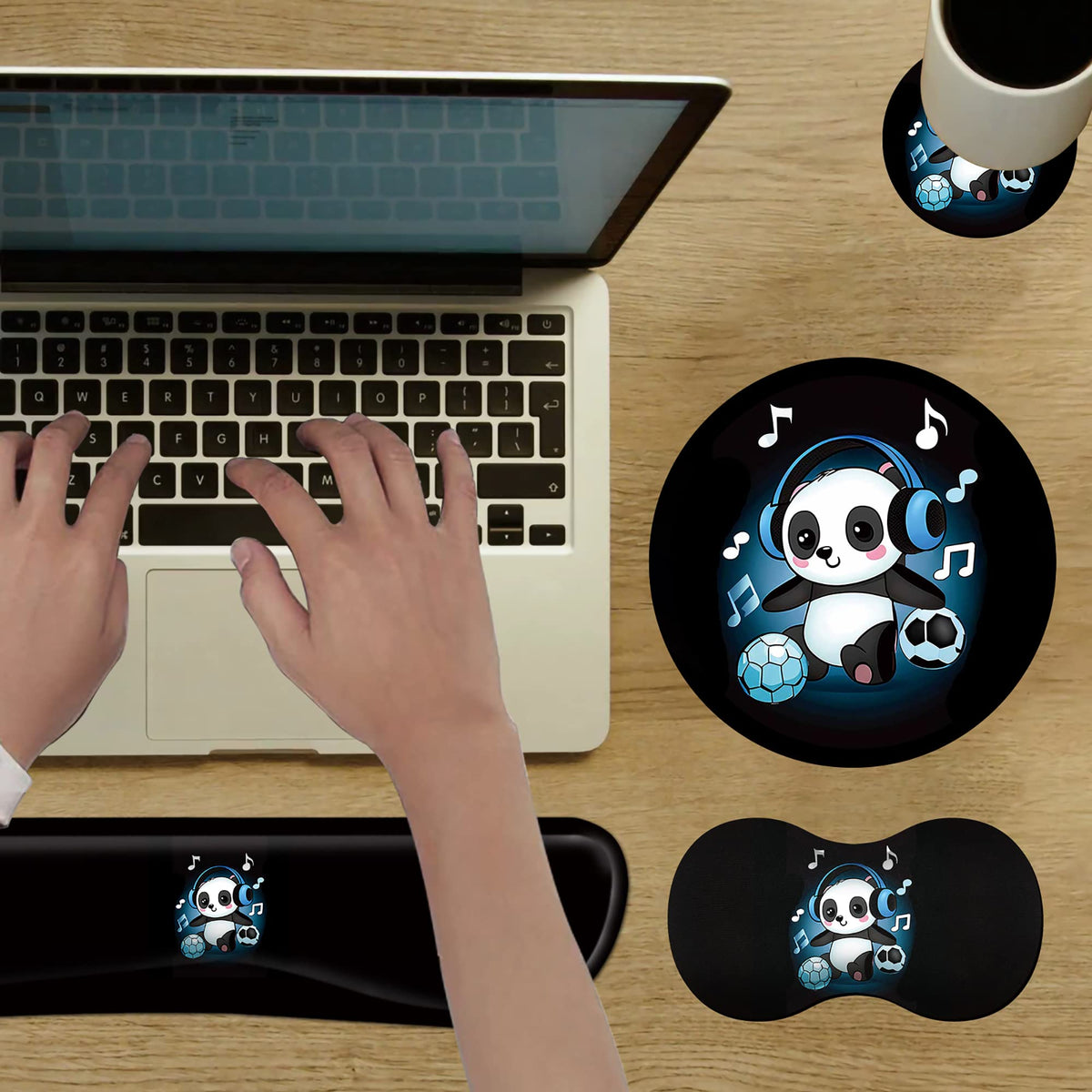 Mouse Pad Wrist Support Keyboard Wrist Rest Combo+Cup Coaster [4-in-1], Easy Typing Pain Relief
