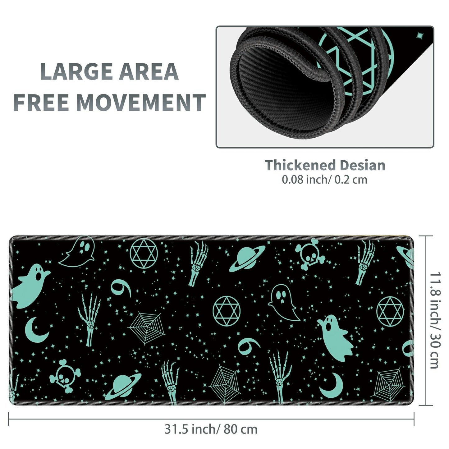 Large Gaming Mouse Pad Plus a Coasters + Cable Clips, Skull Moon Gothic Extended Mousepad (31.5 x