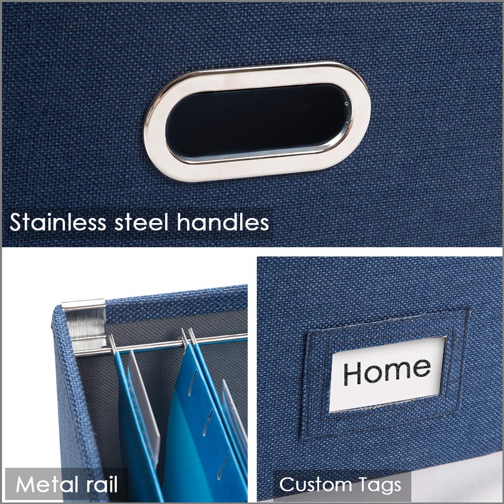 PRANDOM File Organizer Box - Set of 2 Collapsible Decorative Linen Filing Storage Hanging File