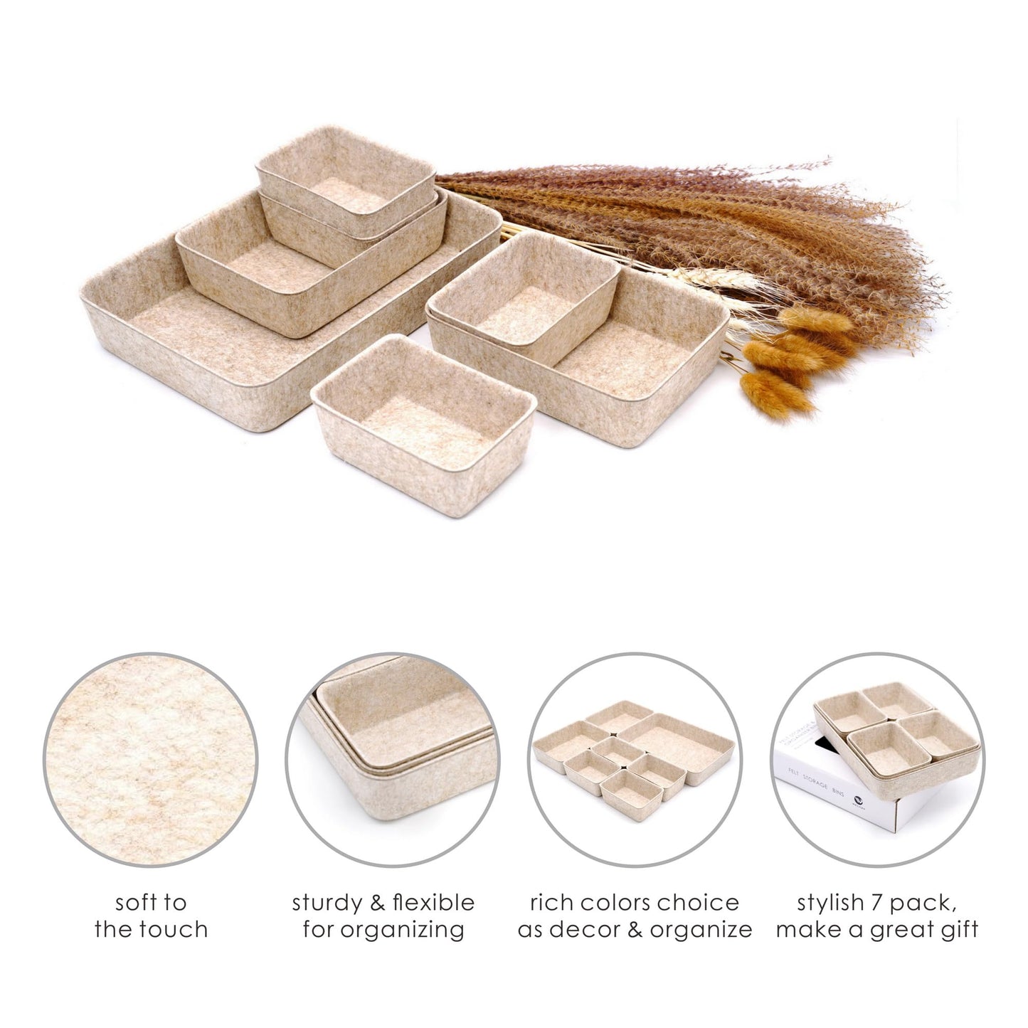 Welaxy Office Drawer organizers felt storage bins Shallow Small Desk trays Draw dividers Nordic