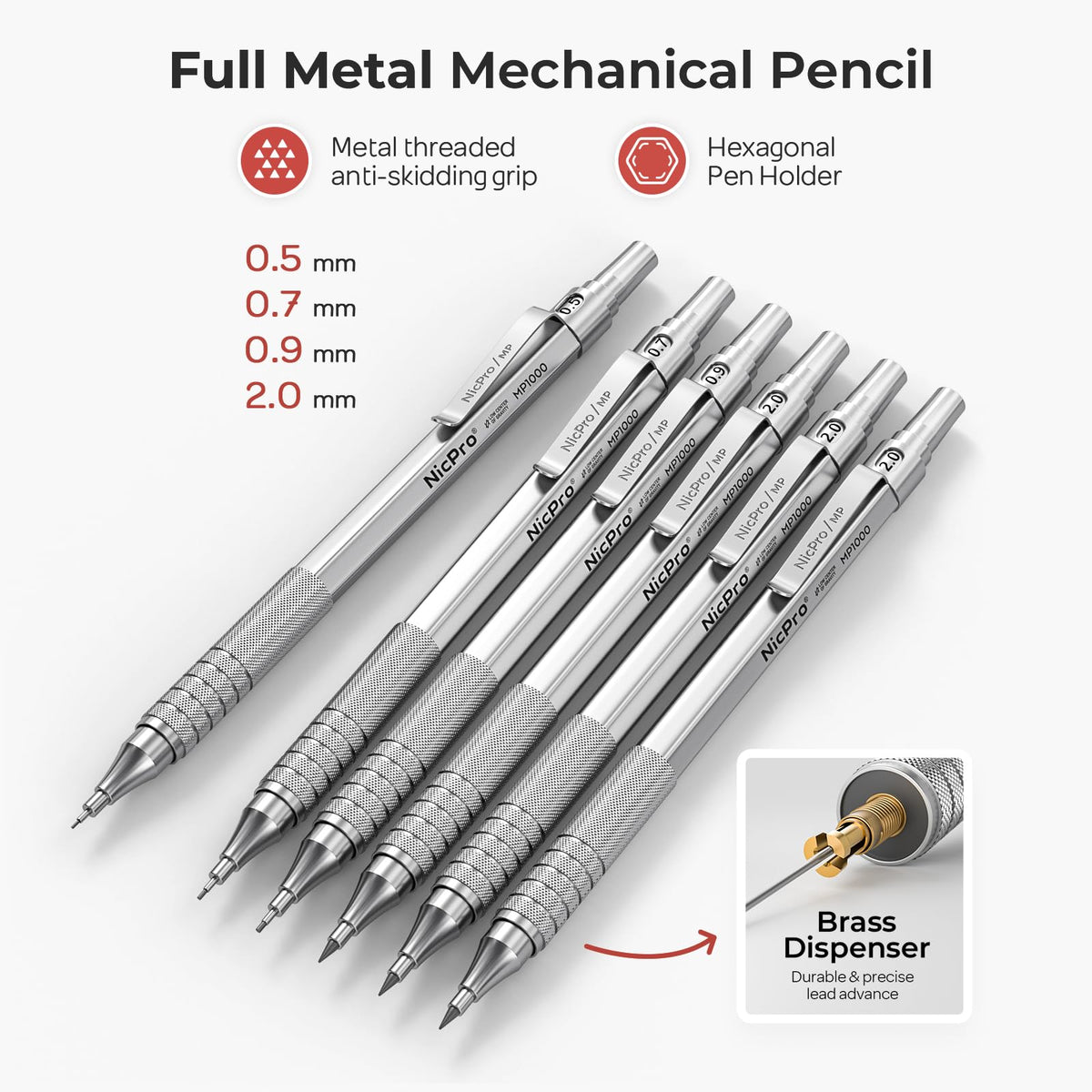 Nicpro 30PCS Silver Metal Mechanical Pencils Set in Leather Case