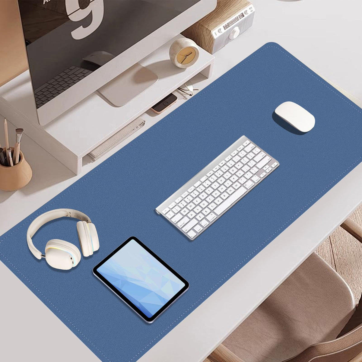 BLESWIN Large Desk Pad, 47.2'' x 23.6'', Office Desk Mat, Computer Mat for Desk, Leather Desk Pad