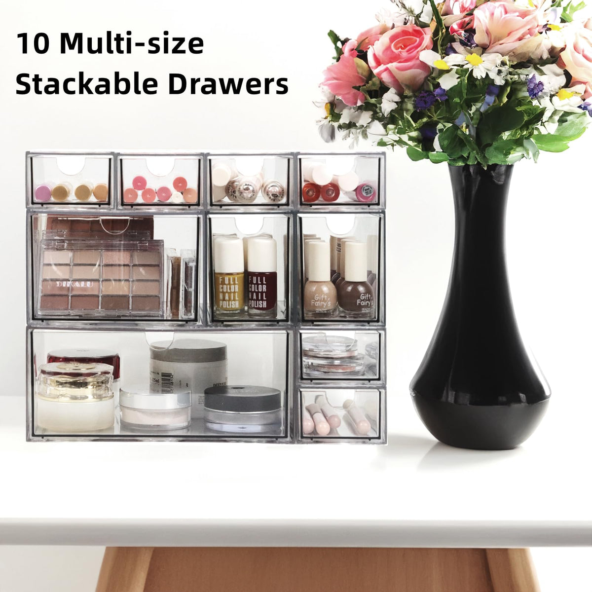 Acrylic Makeup Organizer, 10 Drawers Clear Storage Organizer Desktop Stackable Storage Drawers