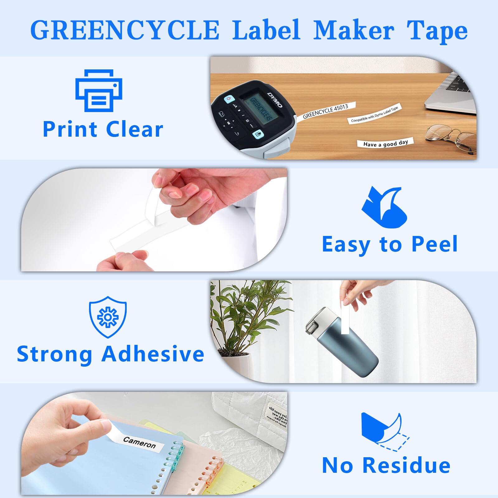 GREENCYCLE 10 Pack Compatible for DYMO D1 40913 Label Maker Refills S0720680 Black on White 3/8"