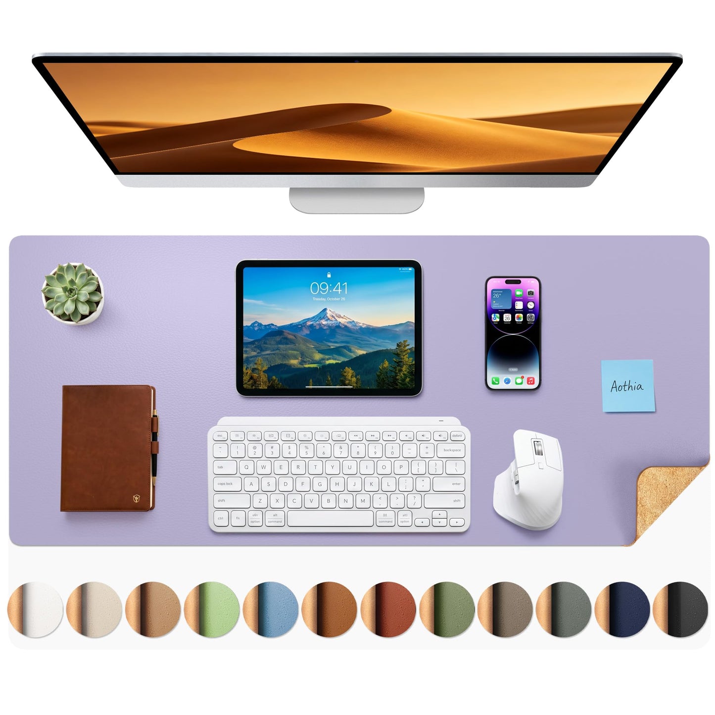 Aothia Dual-Sided Desk Mat, FSC Cork & PU Leather Desk Pad, Large Mouse Pad & Writing Surface for