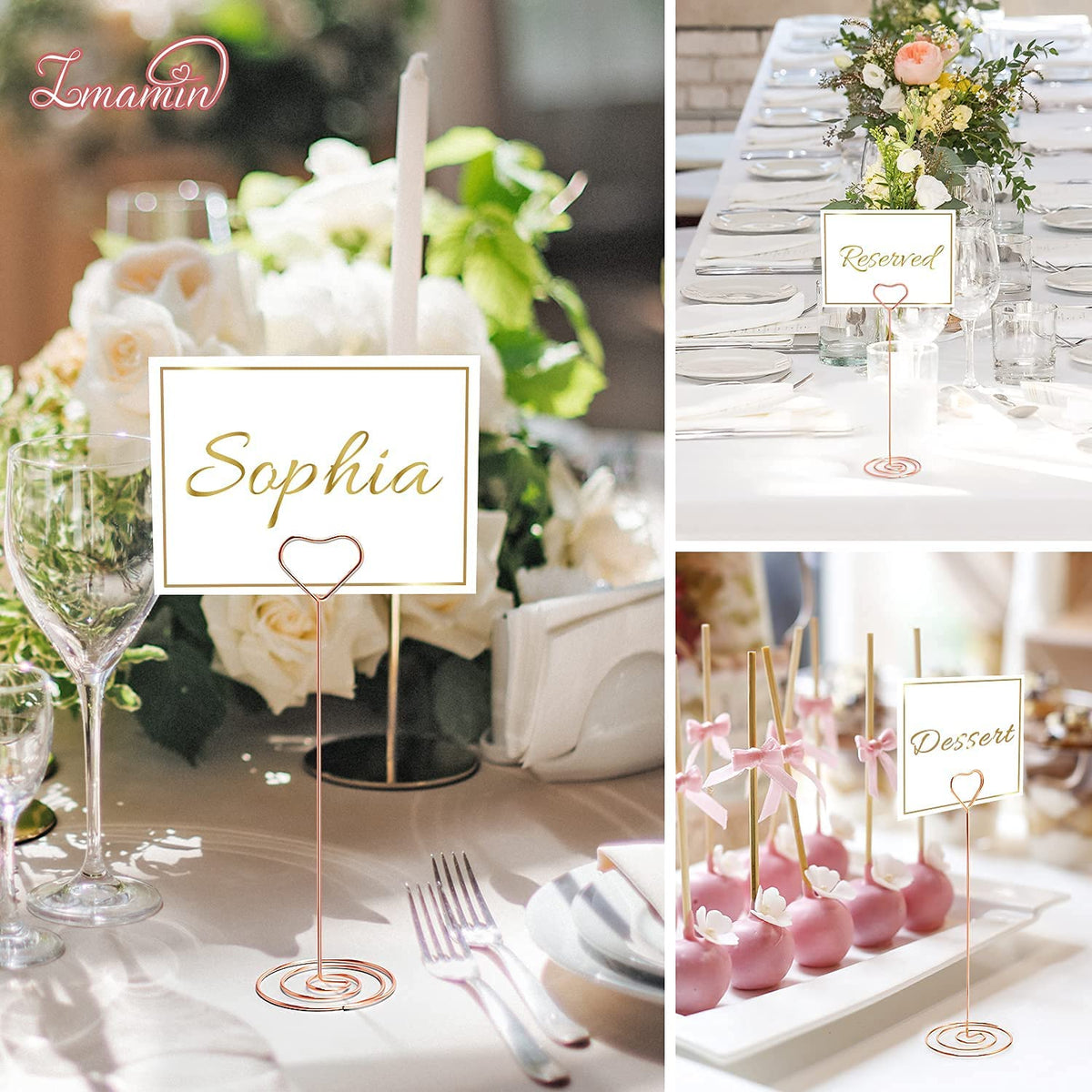 IMAMIN 16pcs Place Card Holders, 8.75 Inches Tall Table Number Holders, Rose Gold Picture Holder