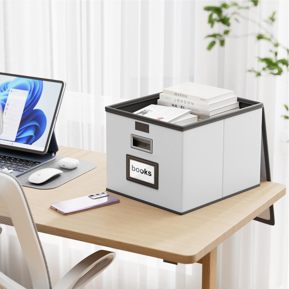 Huolewa File Organizer Box with Lids, Collapsible File Folder Organizer