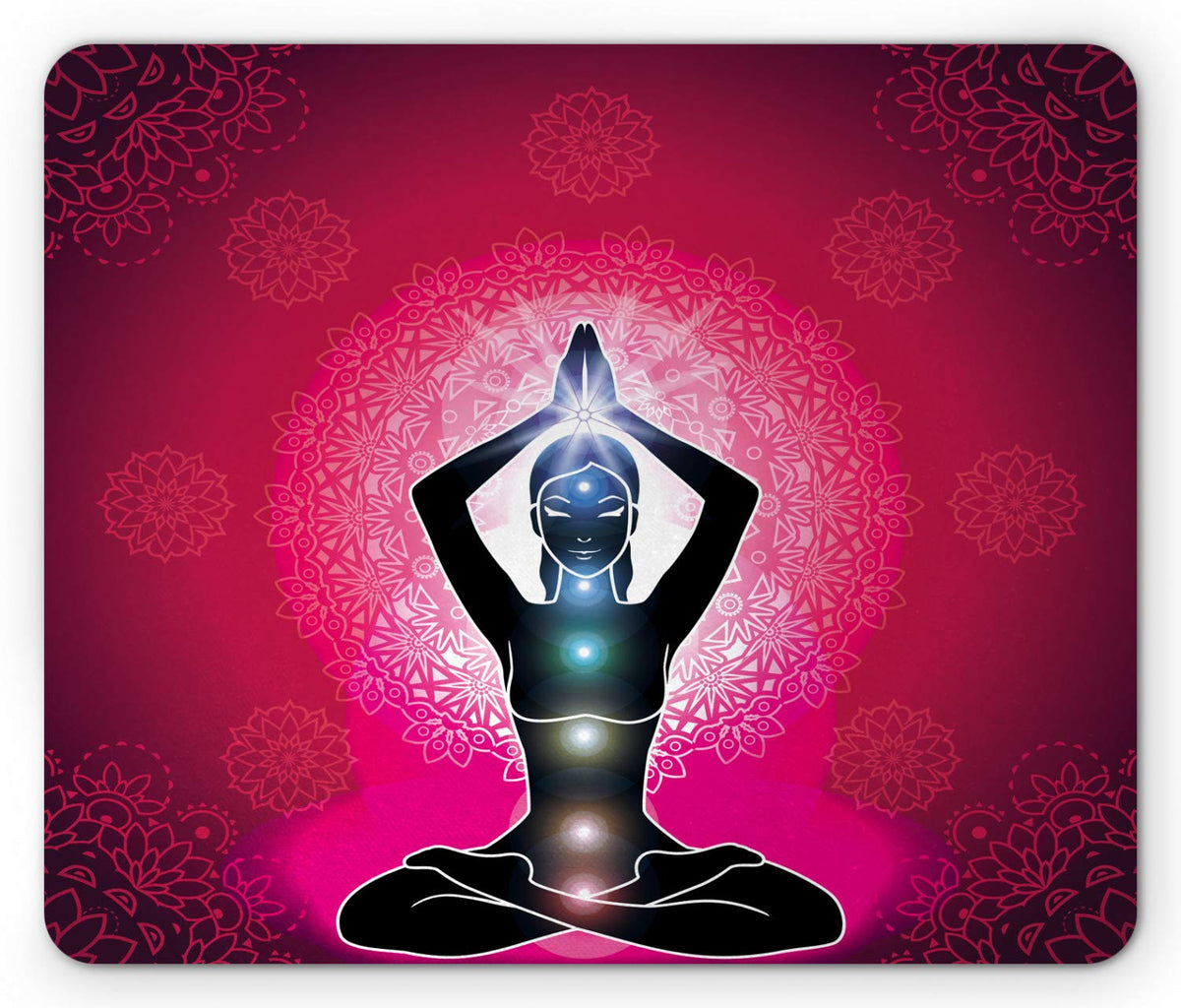 Ambesonne Colorful Mouse Pad, Maroon Silhouette of a Yoga Woman with Cores with Neon Featured