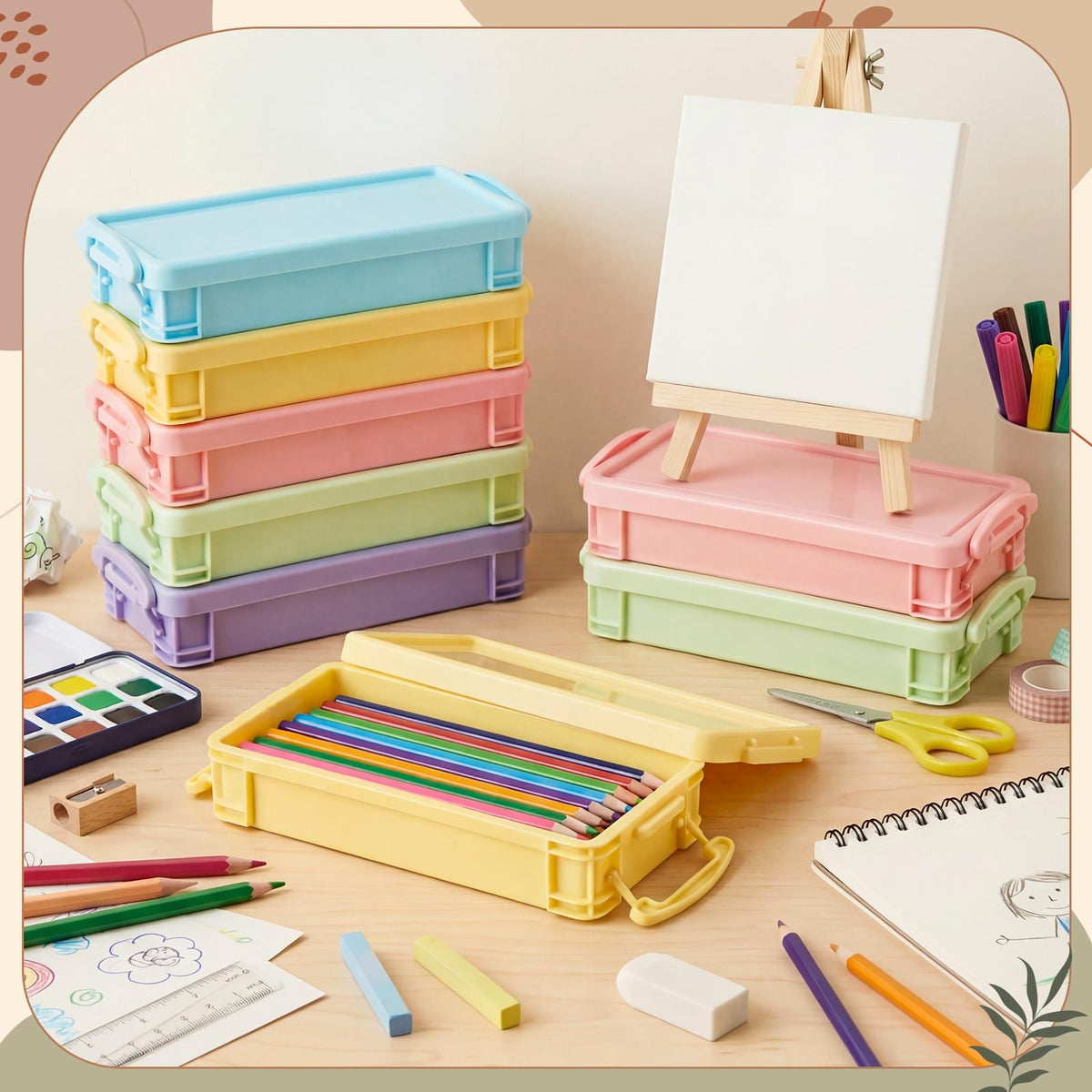 Gueevin 12 Pcs Pencil Box Clear Plastic Pencil Case, Macaron Colors
