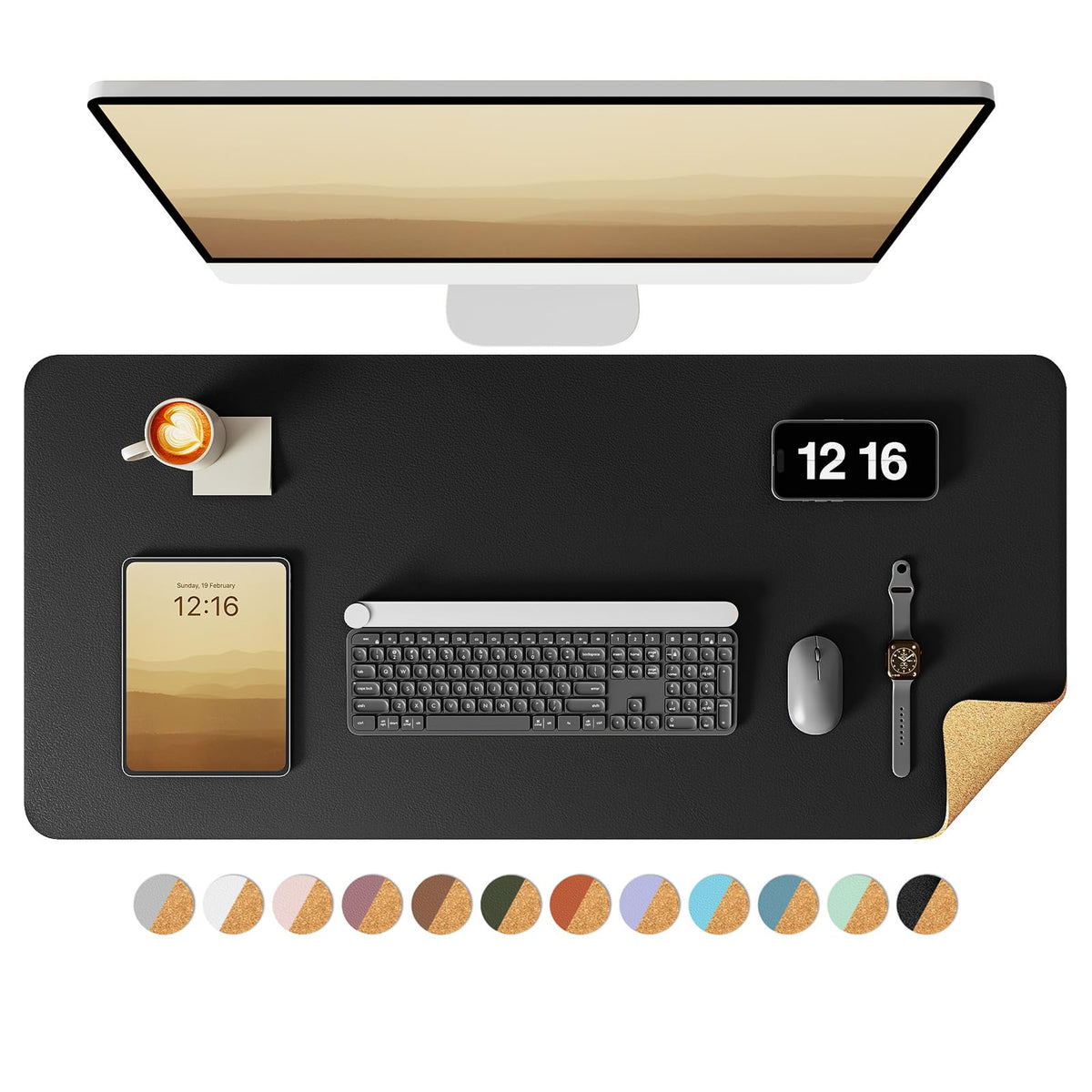 YSAGi Double-Sided Desk Pad, 35.4"x17"Leather Desk Mat, Eco Cork Desk Pad Protector,Large Mouse
