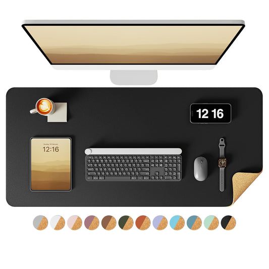 YSAGi Double-Sided Desk Pad, 35.4"x17"Leather Desk Mat, Eco Cork Desk Pad Protector,Large Mouse