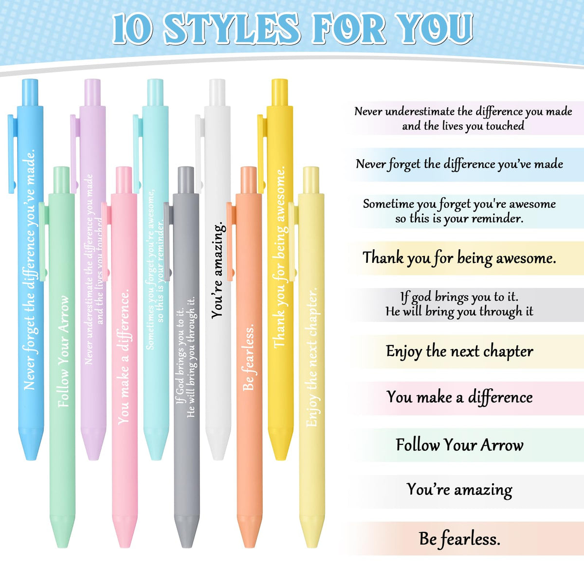 Teling 100 Pcs Inspirational Pens Bulk, Pastel Colors, Classic Style