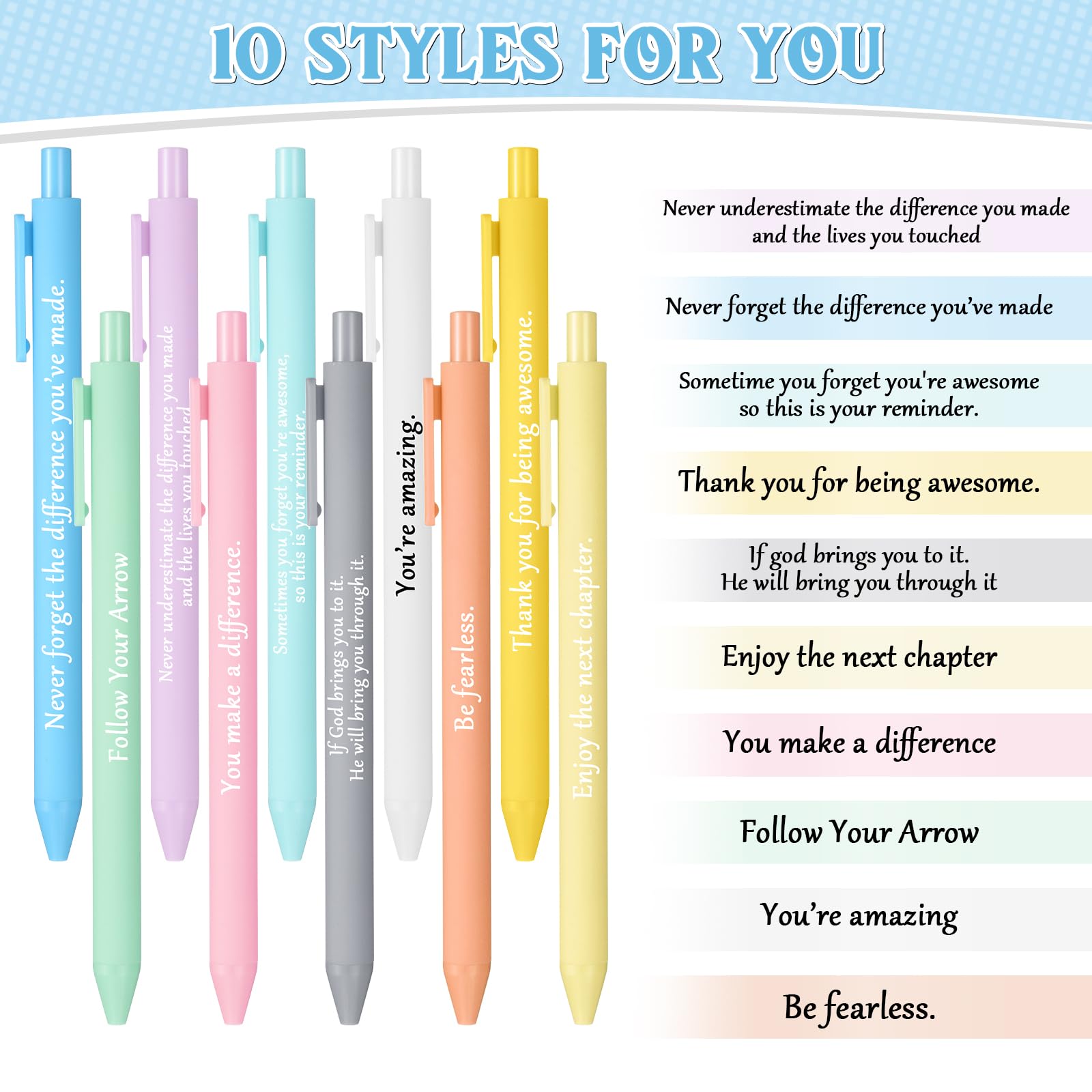 Teling 100 Pcs Inspirational Pens Bulk, Pastel Colors, Classic Style