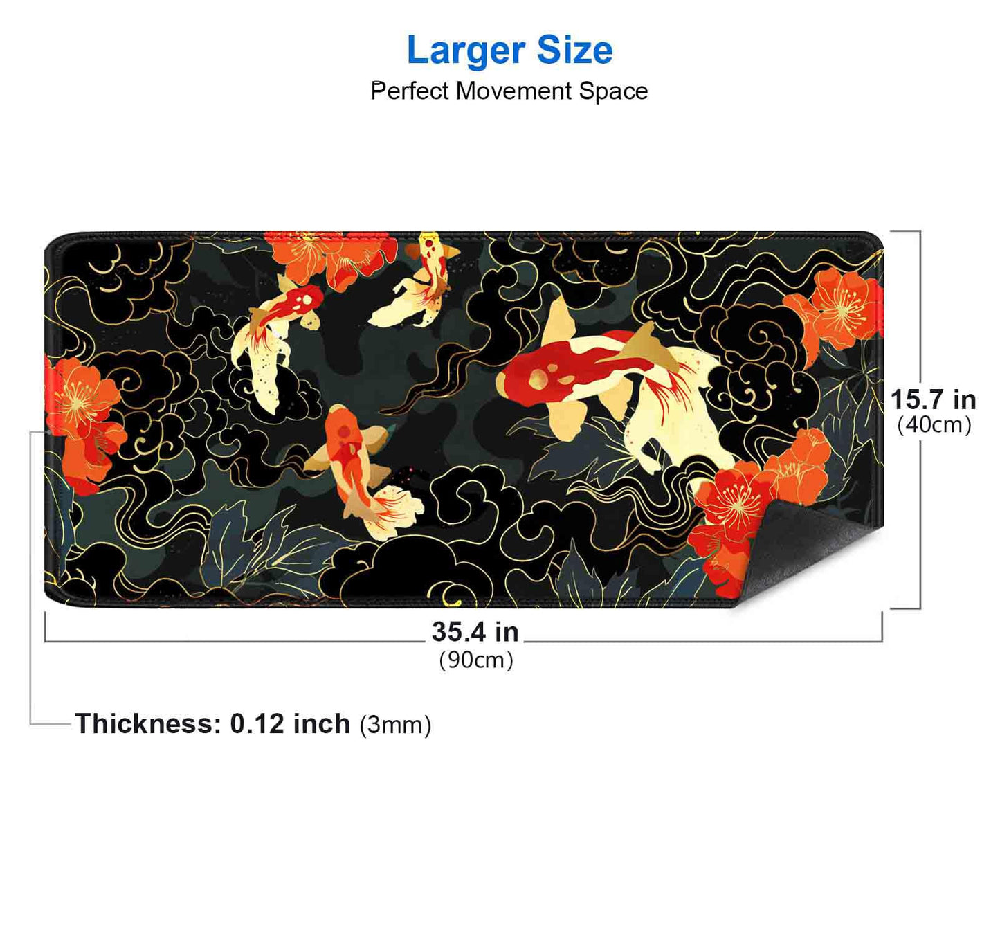 IMAYONDIA Japanese Koi Desk Mat (35.4x15.7 in), Extended Large Gaming Mouse Pad, Long Desk Pad with