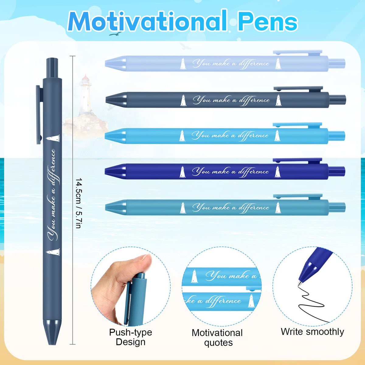 Sayglossy 50 Set Inspirational Lighthouse Pens Bulk Thank You Gift