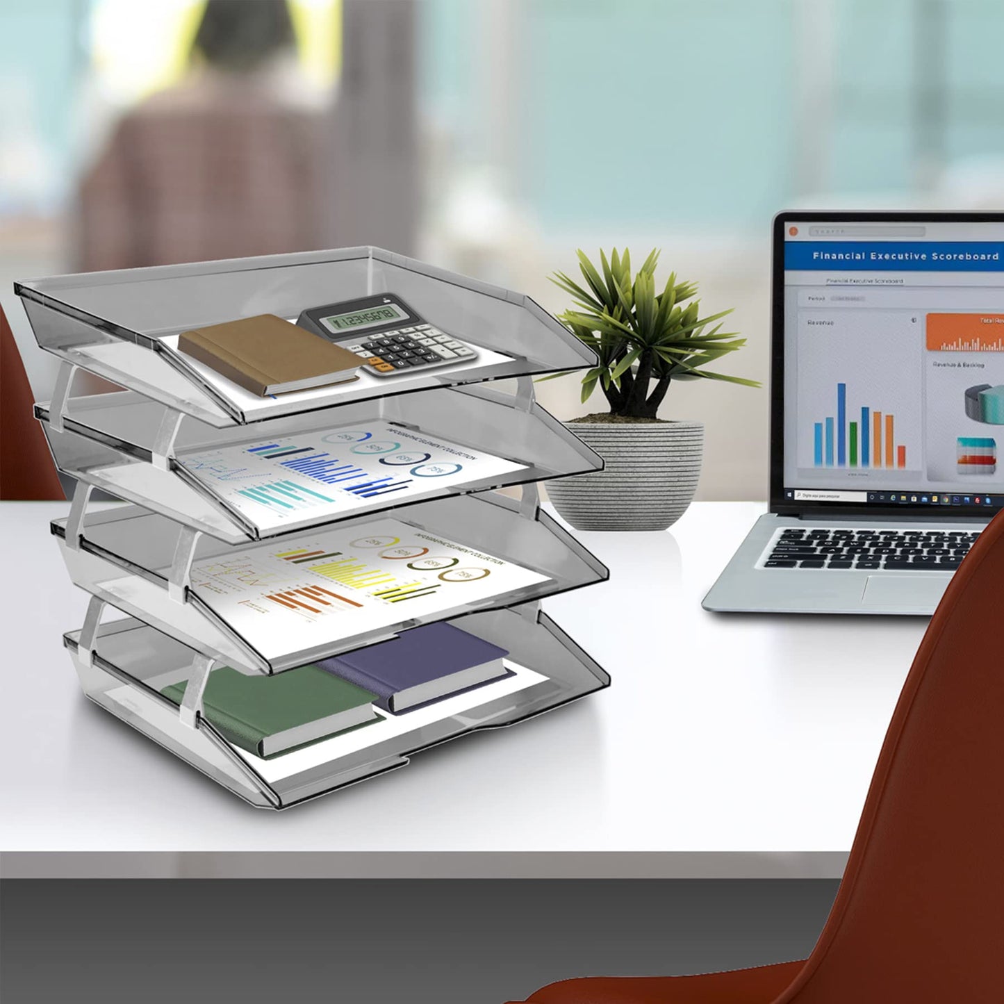 Acrimet Facility 4 Tier Letter Tray, Side Load, Letter Size/A4, Desktop File Organizer, Plastic