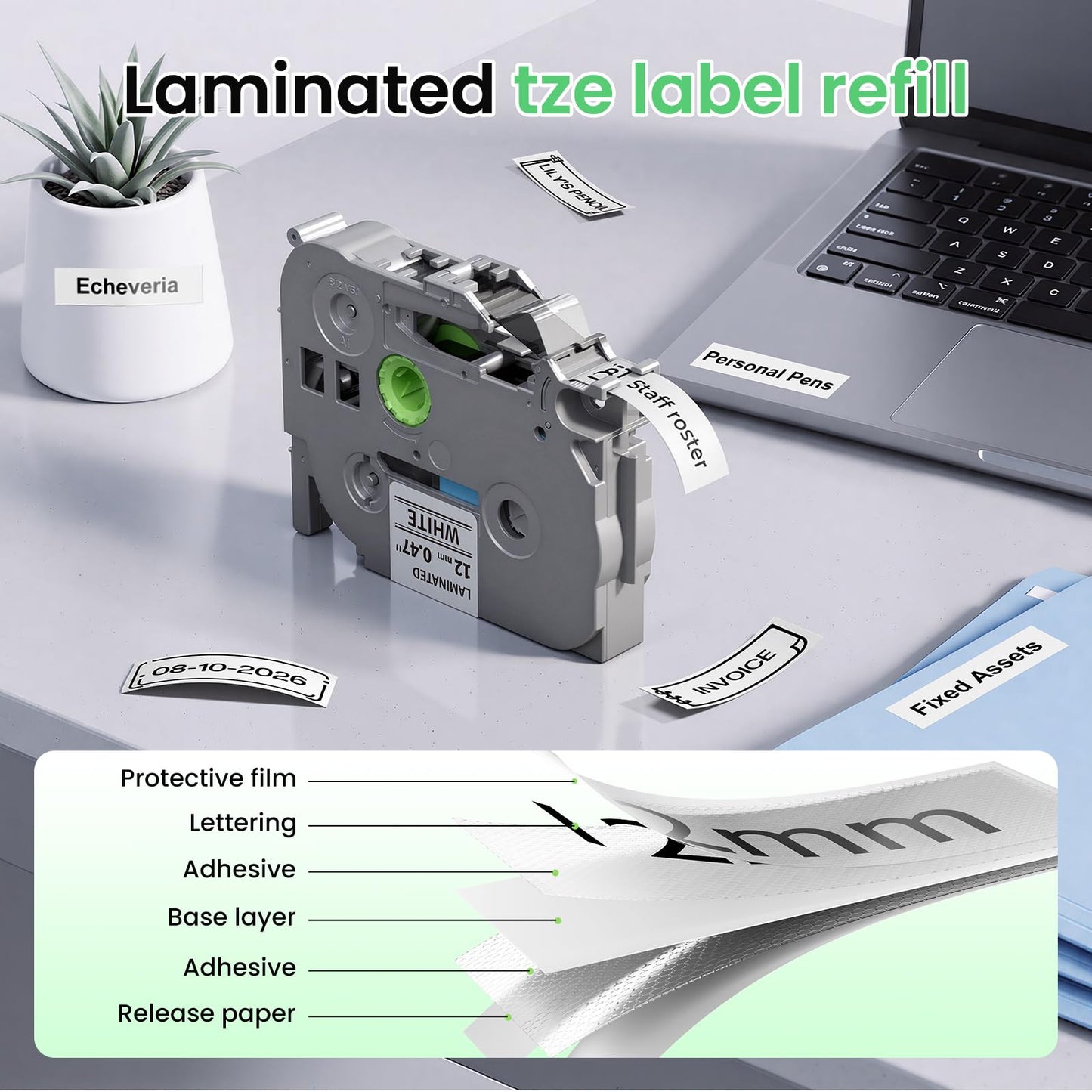Label KINGDOM TZE231 Replace for Brother Ptouch 12mm 0.47" Label Maker Tape