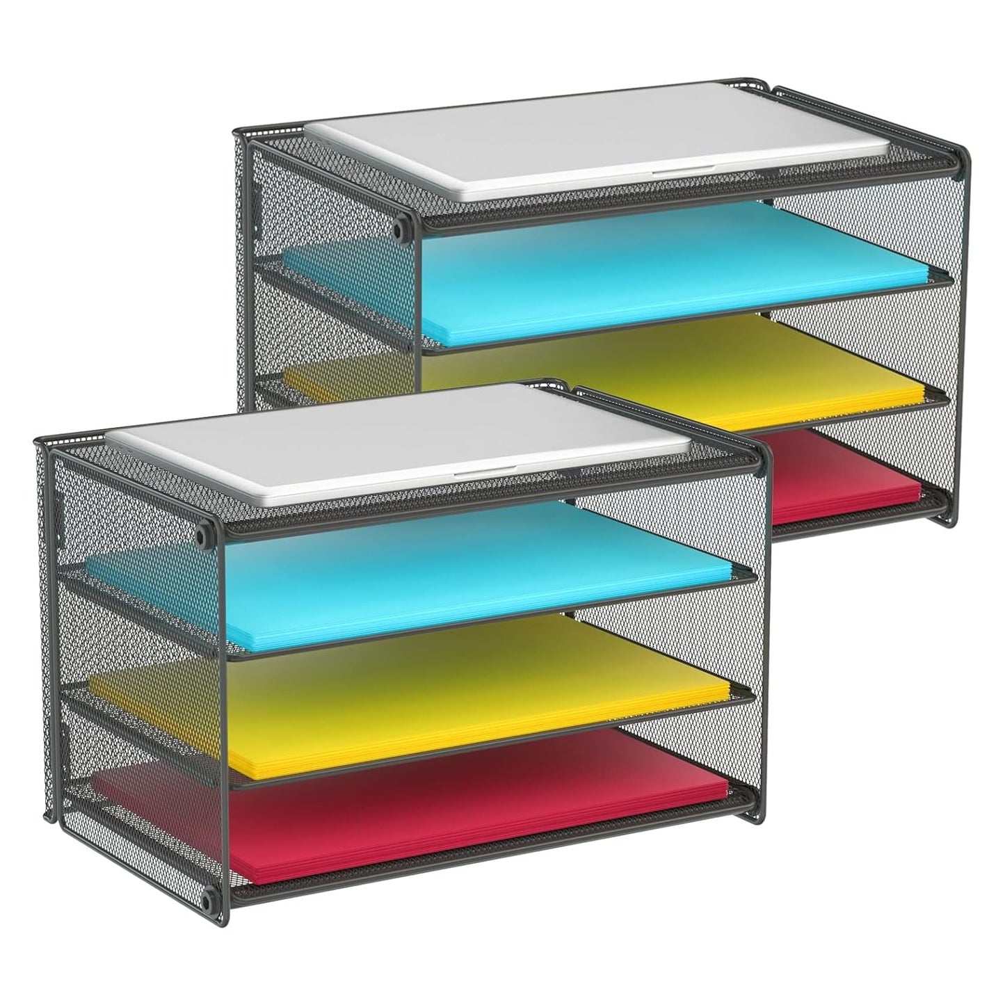 Samstar 2 Pack Paper Letter Tray, 3-Tier Desk File Organizer Paper Sorter Letter Shelf Rack, Mesh