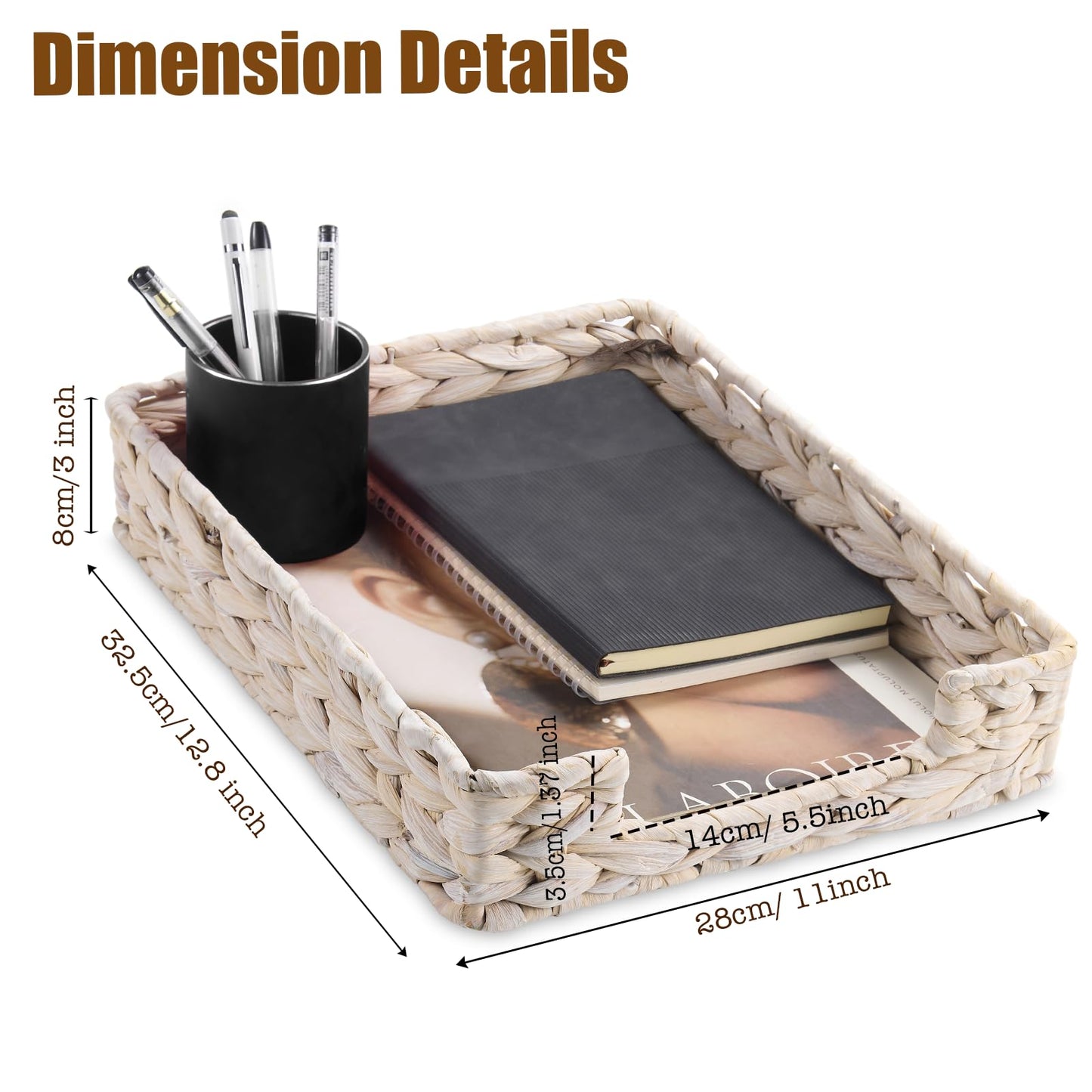 Set of 2 Water Hyacinth Letter Tray for A4 File Desk Mail Letter-Size Paper, Basket Woven
