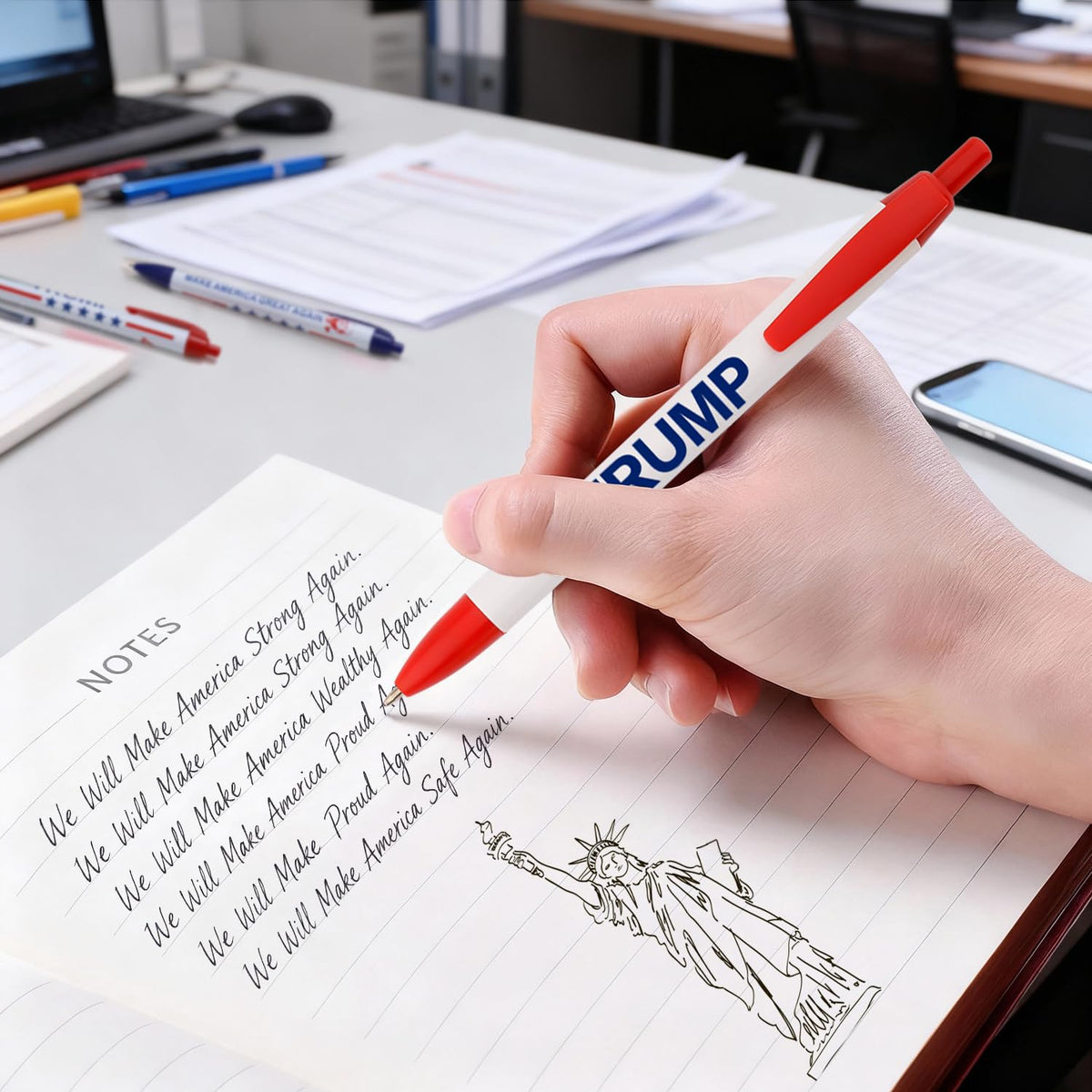 Trump Pens Bulk, 50 Pack Patriotic Ballpoint Pens Black Ink with “TRUMP” and “MAKE AMERICA GREAT