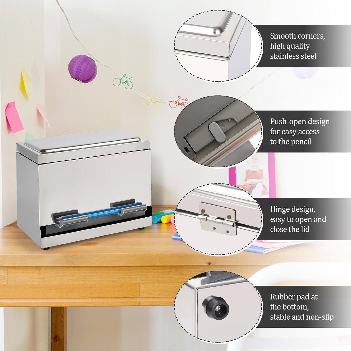 Creproly Pencil Dispenser for Classroom, Stainless Steel Pen Holder, Silver