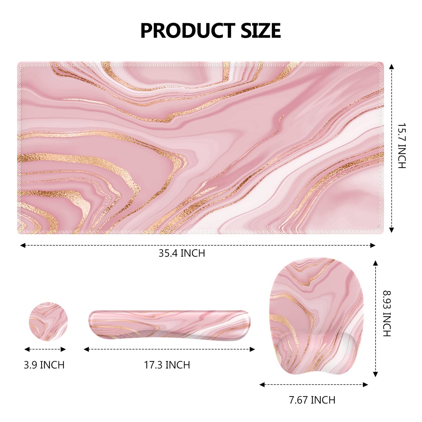Anyshock Light Pink Desk Mat Set, Mouse Pad and Keyboard Wrist Rest, Ergonomic Mouse Pad with Wrist