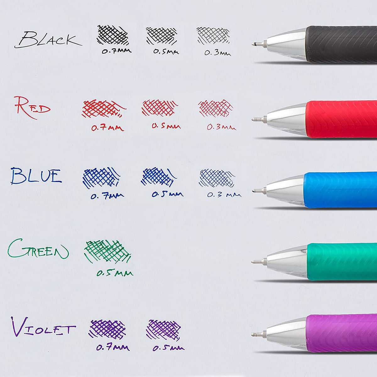 Pentel Energel 0.5 mm, Black Needle Tip Pens - Rtx Retractable Pack of 10 Pens