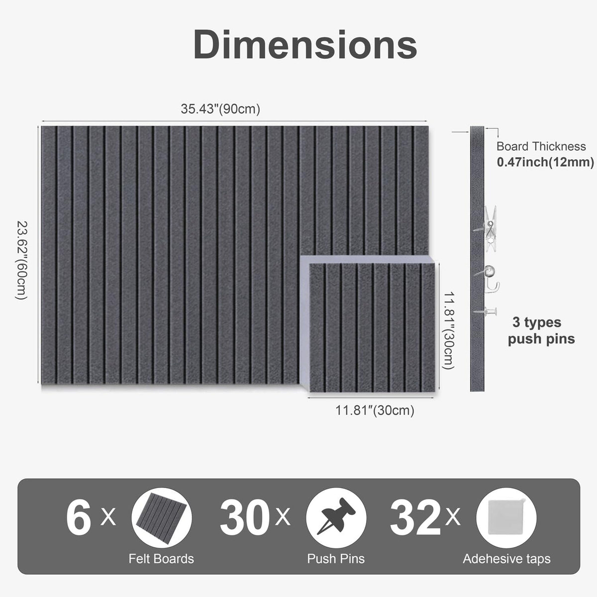 G Gamit 0.47" Thick Felt Pin Board 36"x24" Large Cork Board Alternative 6 Pack 11.81"x11.81"Felt