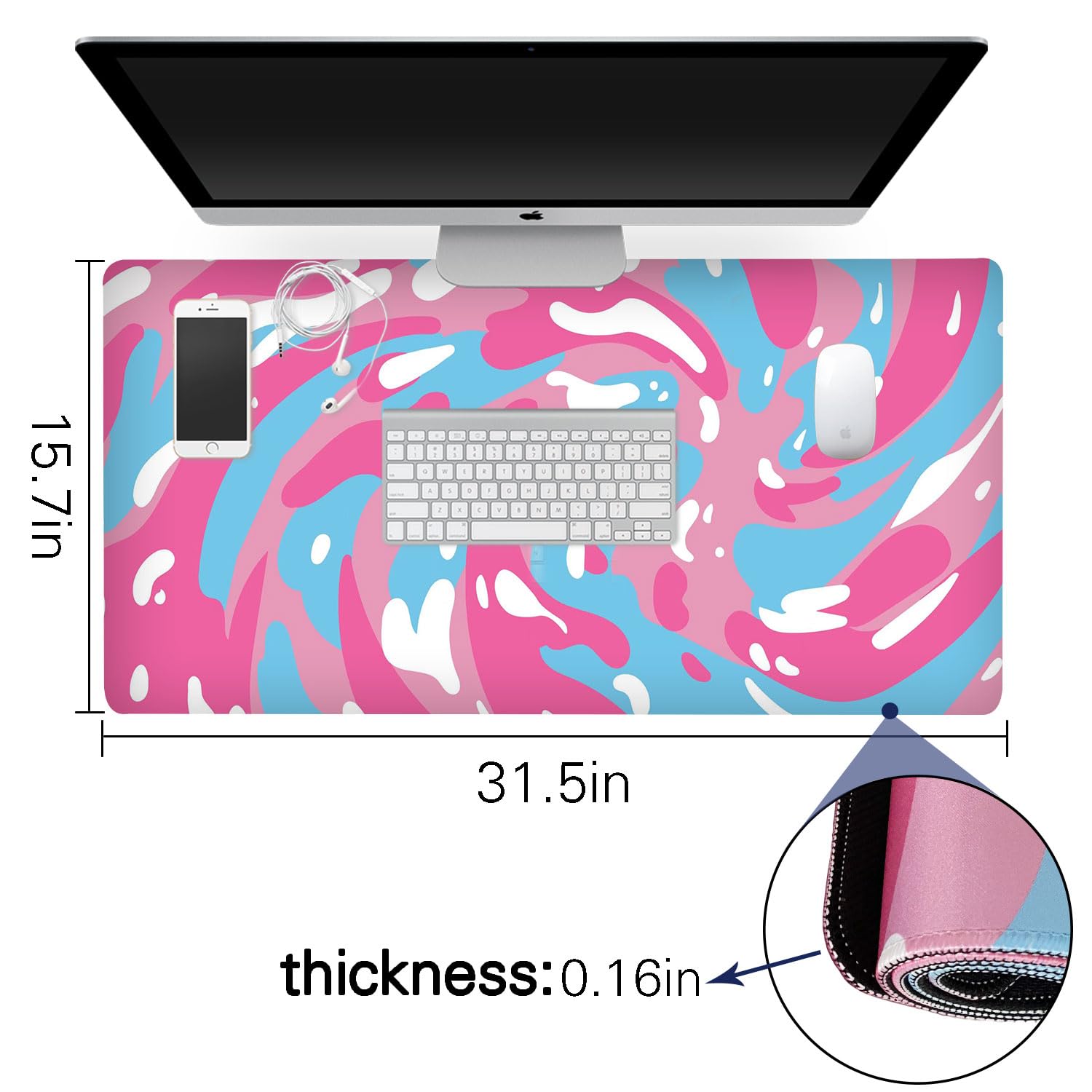 Fluid Pattern XXL Mouse Pad, Thick Waterproof Desk Mat with Stitched Edge
