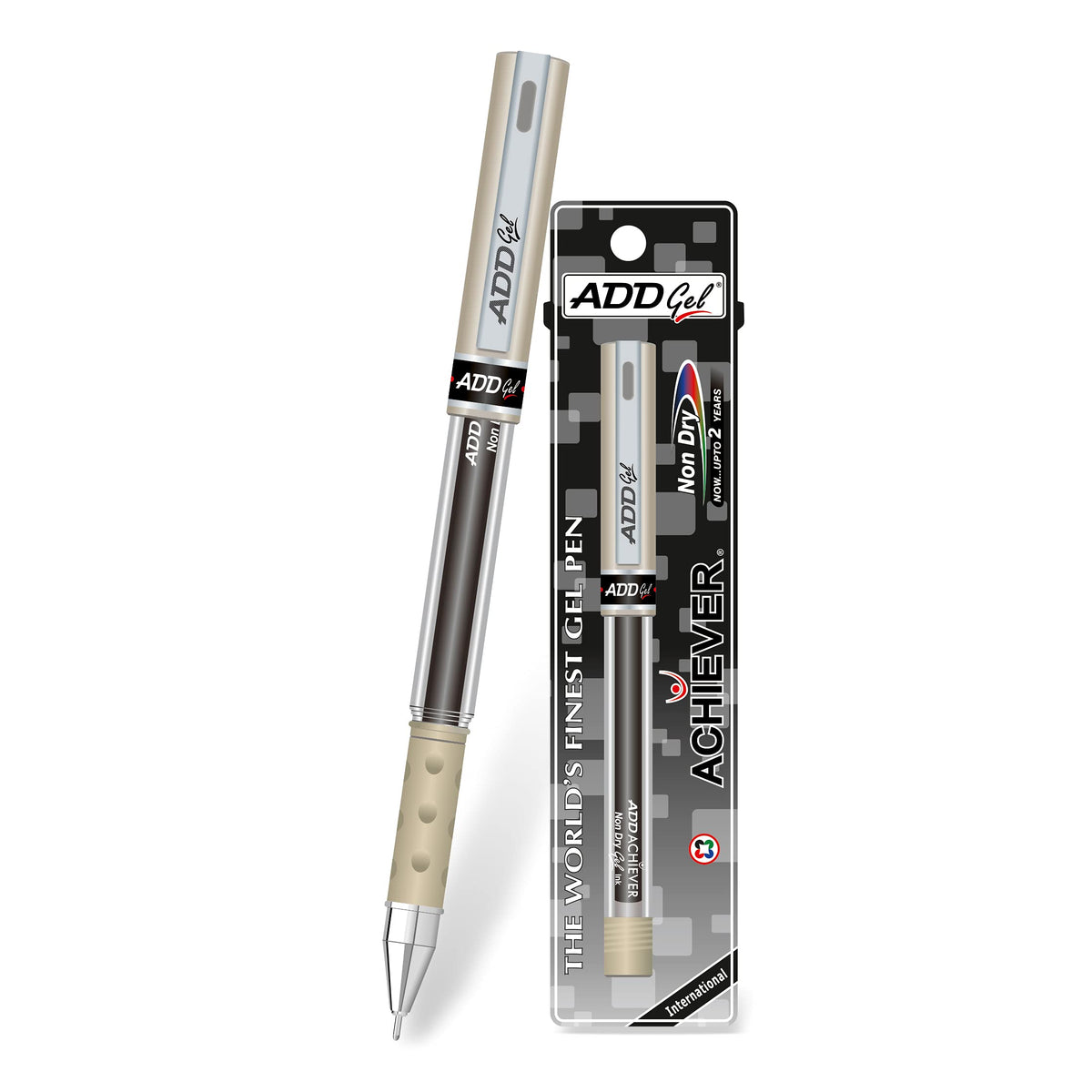 Add Gel Add Achiever Gel Pen Set Of 10 Pens Transparent Body With Silver Cap Black