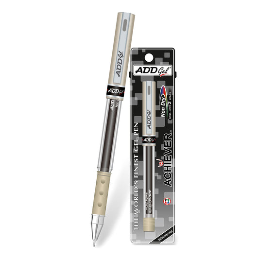 Add Gel Add Achiever Gel Pen Set Of 10 Pens Transparent Body With Silver Cap Black