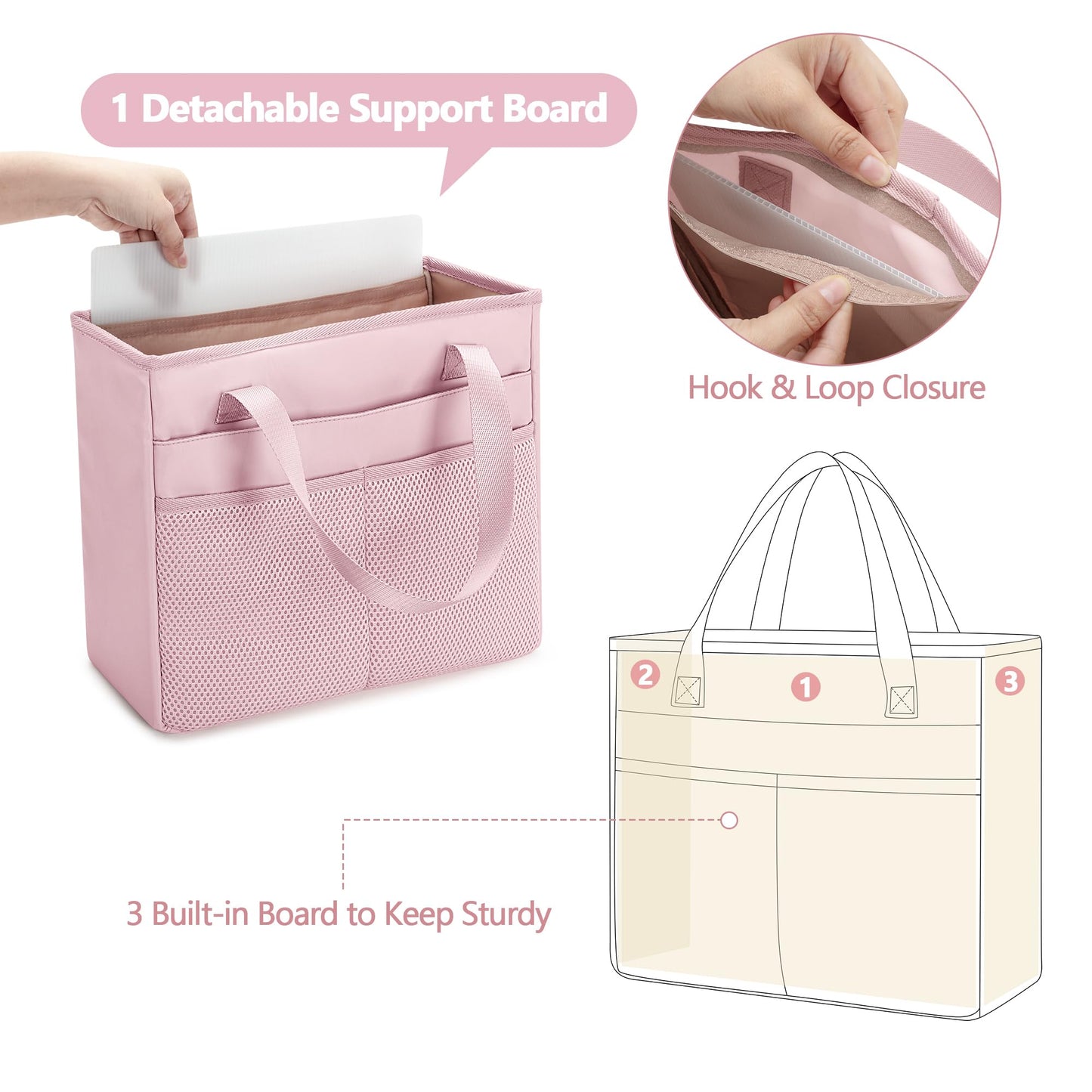 Prokva File Folder Tote Bag with Handle, Document Organizer Box, Pink