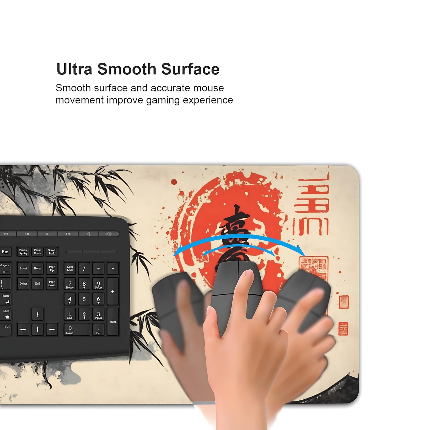 Aesthetic Skull Gaming Mouse Pad, Beige Black Japanese Desk Mat with Anti-Slip Base & Stitched