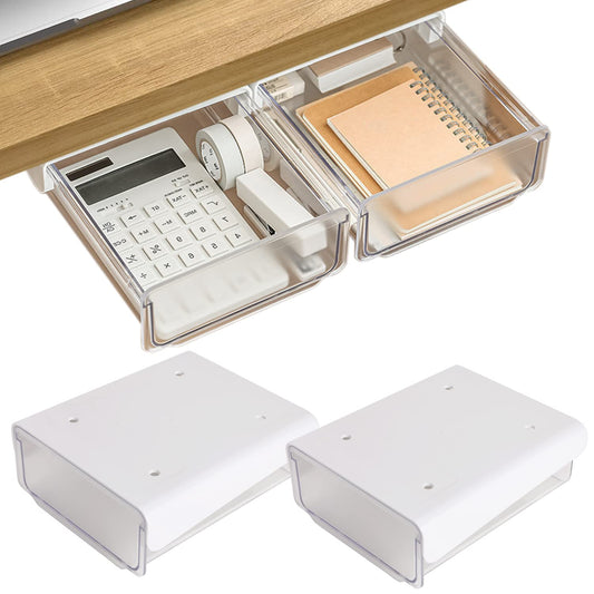 OSPNIEEK Self-adhesive Under Desk Drawer Organizer, 2 Pack Table Hidden Slide Out Large Storage
