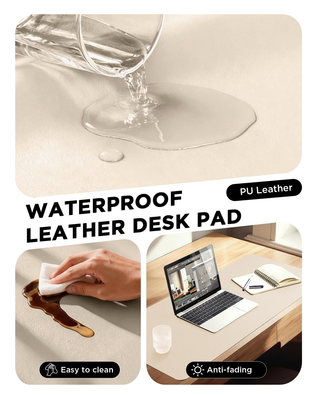 YSAGi 35.4" x 17" Large PU Leather Desk Mat for Keyboard and Mouse - Waterproof Non-Slip Desk Pad
