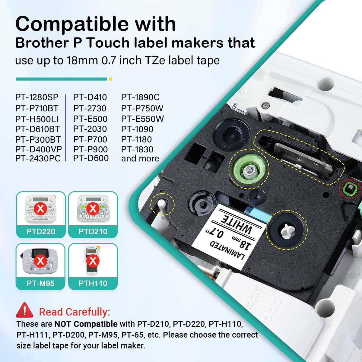 8-Pack TZe-241 TZe TZ Tape 18mm 0.7 Laminated White TZe241