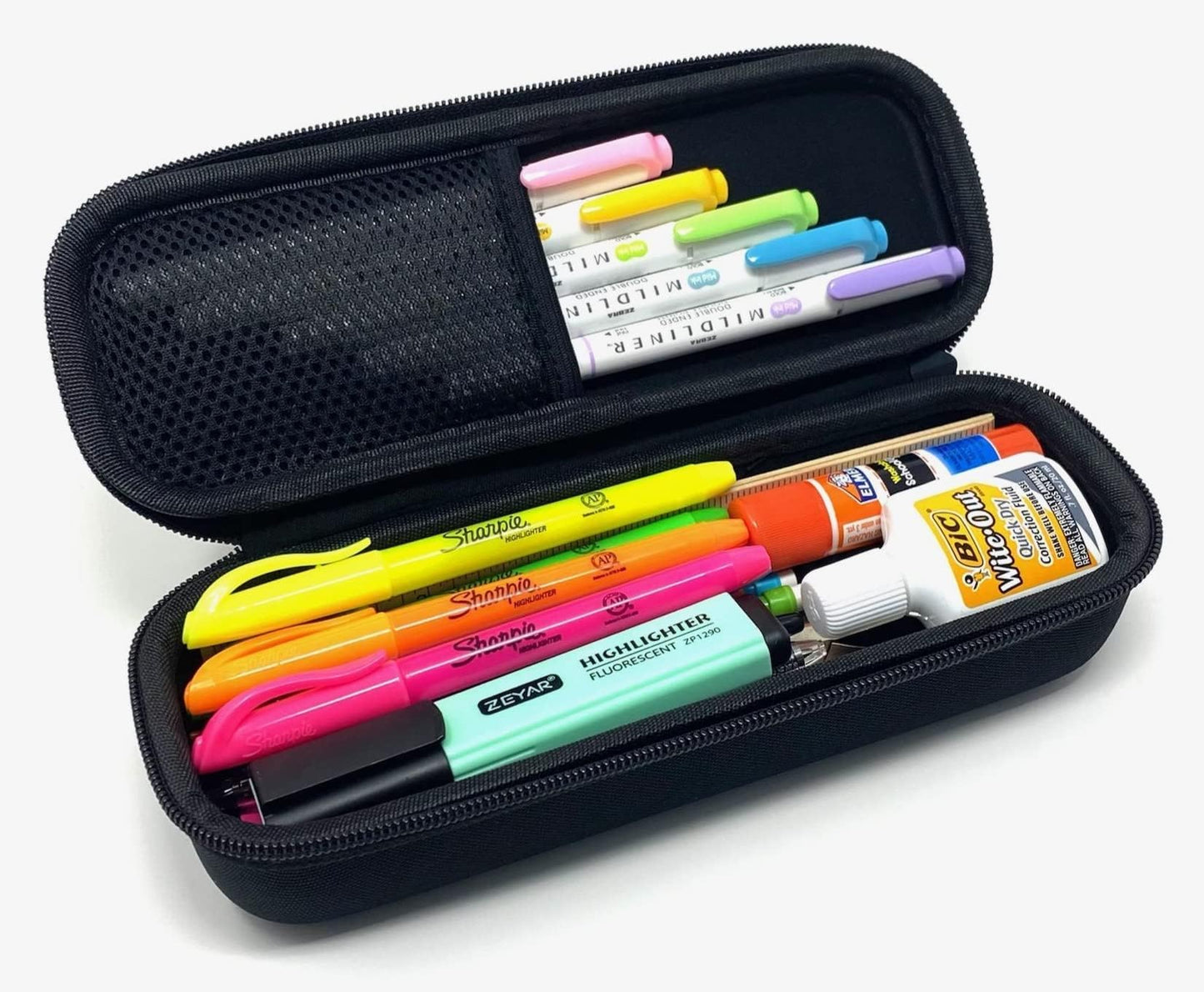 Arber Large Capacity Pencil Pen Case - Simple Zipper Organizer Box - Hard Sided Slim Art Pouch Bag