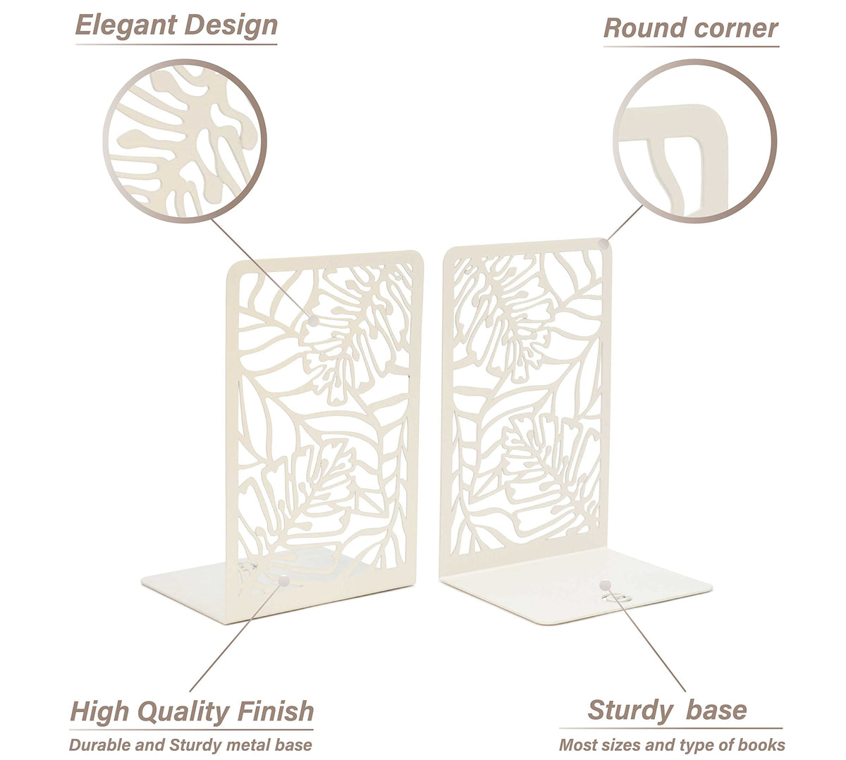 CNK Premium BookEnds for Heavy Books - Metal Book Stoppers for Book Shelves - Decorative Home